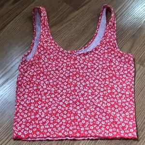 red flower cropped tank top